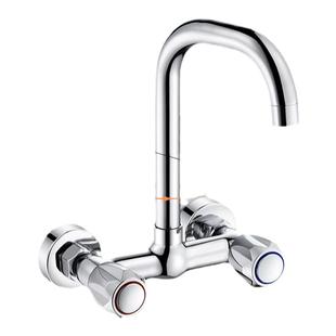 JOWMO全铜水龙头厨房款冷热水头洗衣池双孔入墙式洗菜盆万向花洒