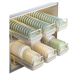 佳帮手厨房抽拉碗碟收纳架橱柜碗架拉篮抽屉式碗盘盘子沥水置物架