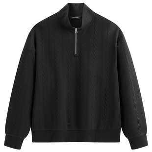 太平鸟男装 休闲卫衣时尚新款26春季新款高支高密半开襟休闲卫衣