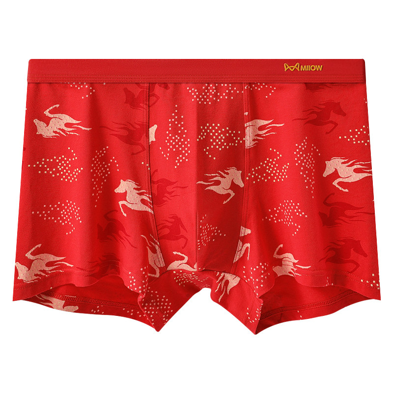 猫人本命年男士内裤纯棉大红色男款短裤2026马年结婚礼物四角裤头