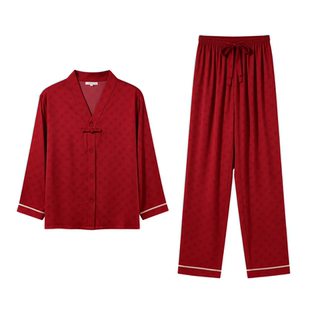 猫人红色情侣睡衣女冰丝长袖春秋款新中式男款新婚结婚本命年礼盒