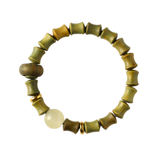 天然绿檀木手串男盘玩佛珠竹节高升手链女学生考试幸运物上岸礼物