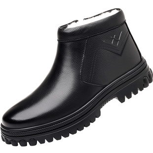 棉鞋男款冬季加绒保暖中老年爸爸高帮皮鞋男士加厚真皮羊毛雪地靴