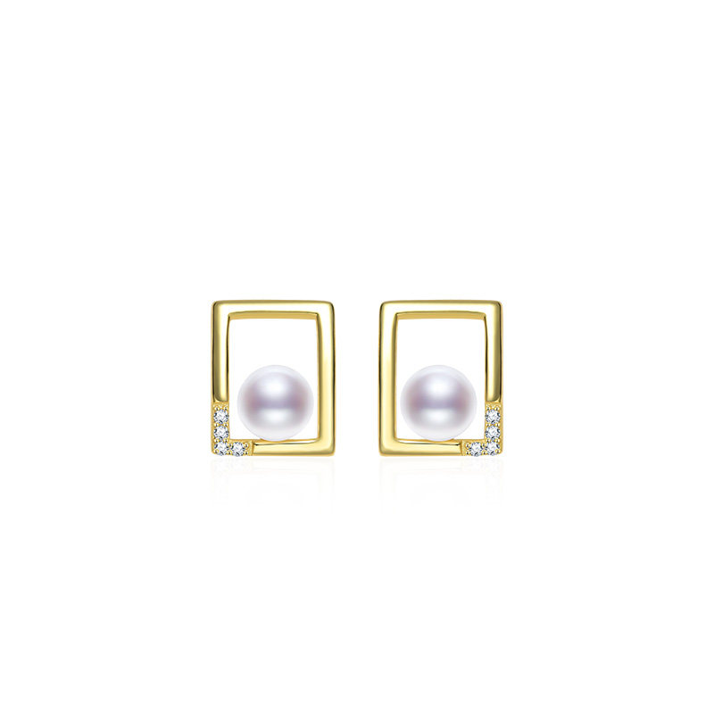 京润珍珠如关银S925淡水珍珠耳钉5-6mm馒头形白色色小香风送女友D