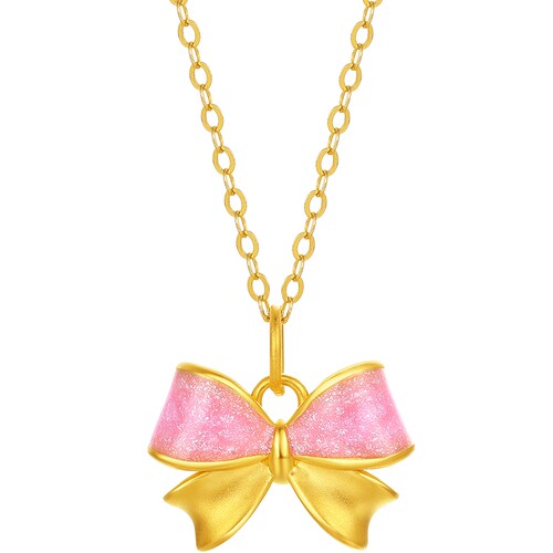 周六福黄金蝴蝶结吊坠女款5d硬金珐琅挂坠定价多巴胺在逃公主官方