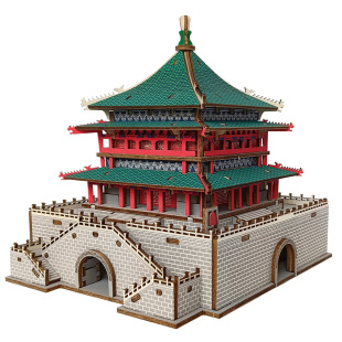 西安钟楼古风建筑3D立体拼图 木制手工拼装大雁塔仿真模型DIY玩具