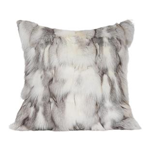 澜品现代简约白灰色狐狸真毛抱枕轻奢客厅沙发样板间卧室靠枕靠包