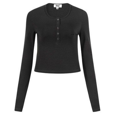 美国EVERLAST拳击运动瑜伽健身短款收腰柔软深灰色亨利领长袖T恤