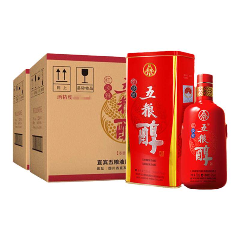 [酒厂直营]五粮醇红淡雅50度500ml*6瓶*2箱 浓香型白酒纯粮食宴席