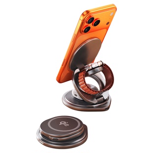 qi2认证三合一无线充电器Magsafe磁吸苹果17专用iPhone16折叠手机支架耳机applewatch手表充电座AirPods旋转