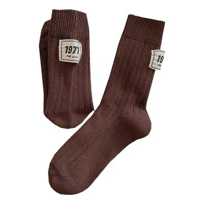 女士纯棉网红1977布标外穿中筒袜