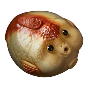 勾画嘟嘟鱼紫砂茶宠摆件精品手工粗陶茶道茶玩 线香香插招财进宝