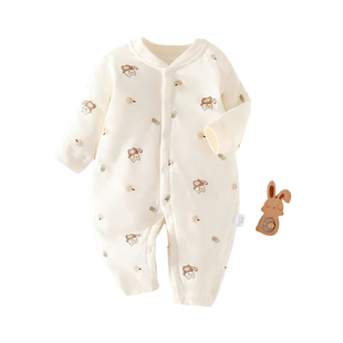 婴儿夹棉连体衣秋冬季40g薄棉新生儿棉服0-12个月宝宝哈衣爬服冬