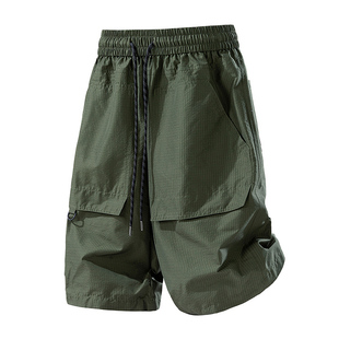 马克华菲工装风军绿色休闲短裤男款夏季宽松休闲裤2026新款五分裤
