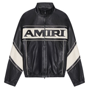 【新品】AMIRI 2026春季新品男士 撞色LOGO拼接皮革夹克