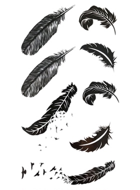 纹身贴防水黑白羽毛个性