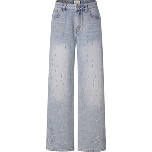 LINCCHIC金羽杰2026年春季新品宽松直筒闪钻牛仔裤长女S261JE004Y