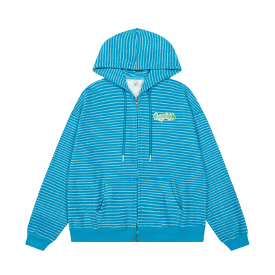 复古宽松条纹开衫连帽卫衣