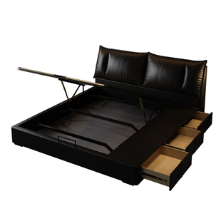 柏曼家具意式极简真皮床2米婚床现代简约储物双人床主卧床收纳床