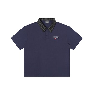 【Endweep官方店】格子翻领Polo短袖T恤夏季宽松复古百搭情侣上衣