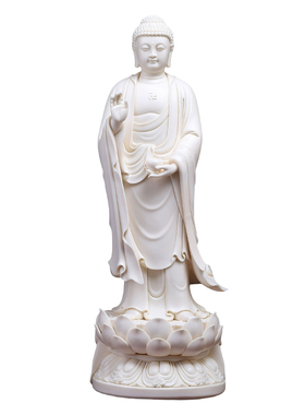 戴玉堂陶瓷摆件《立古莲如来雅黄瓷》家用佛像供奉释迦牟尼佛站像