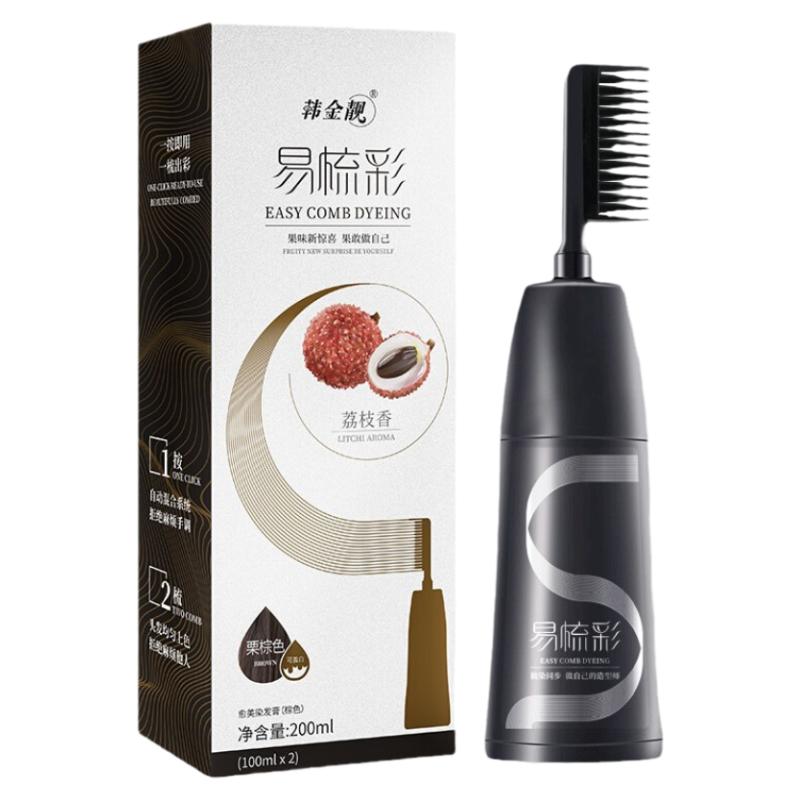 韩金靓自己在家遮盖深棕色染发剂