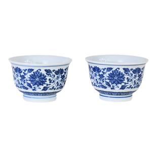 【两只装】景德镇陶瓷青花缠枝莲小客杯釉下彩品茗杯家用高档茶杯