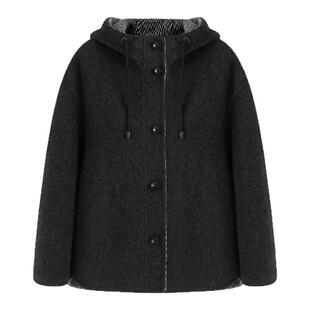 SeRinaBlue2026秋春季新款气质连帽短外套女双面呢子短款羊毛大衣