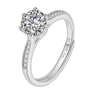 中国黄金珍尚银一克拉莫桑石戒指结婚订婚求婚仿钻戒生日礼物S925