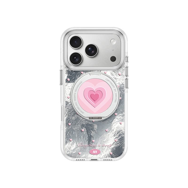 ANGYING × 爱心旋律适用苹果17promax手机壳新款iphone16pro磁吸带支架ip15支点Yo2超薄好看13套高级感简约