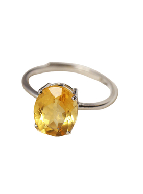 精品彩宝 天然黄水晶纯银镶嵌款戒指 女款简约彩宝戒指送女友礼物