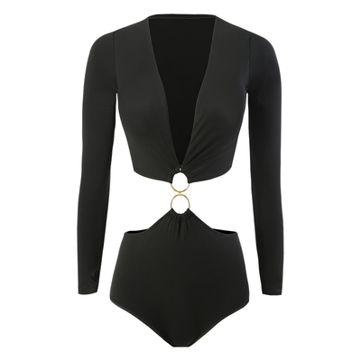 少年齐长袖V领高冷范连体泳衣