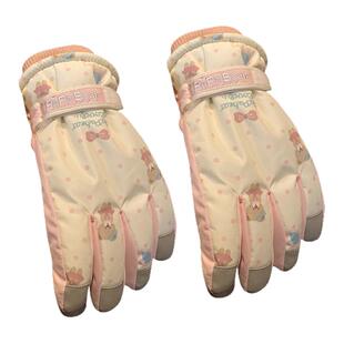 米色可爱小熊滑雪手套女冬季韩系保暖加绒加厚户外防风防寒骑车潮