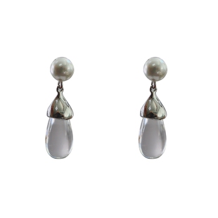 清透水滴 透明质感耳环珍珠水晶耳饰小众设计高级感耳钉王菲同款