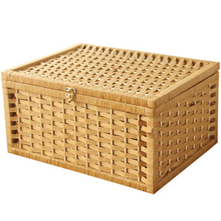 【极有家发现】纸藤编收纳盒 桌面收纳箱有盖零食盒 整理杂物盒子