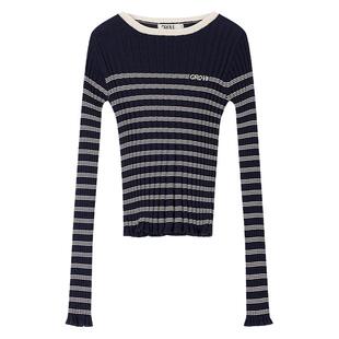 GROVE官方旗舰店春季修身条纹长袖针织衫修身打底套头衫GS4KN110J
