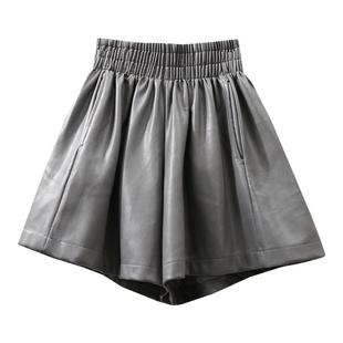 高腰皮短裤女2025秋冬季新款大码a字阔腿宽松pu外穿时尚百搭靴裤