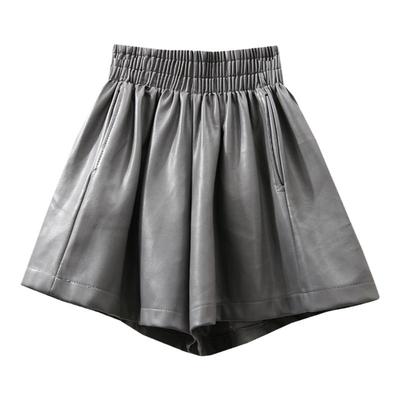 高腰皮短裤女秋冬a字阔腿大码