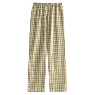 简约格子睡裤男女春秋夏季纯棉棉布水洗薄款大码长裤情侣家居裤