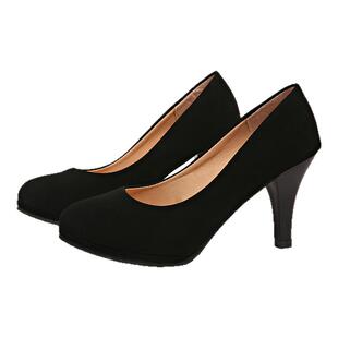黑色高跟鞋女细跟圆头大码职业空乘面试学生礼仪艺考毕业工作皮鞋