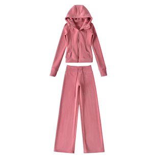 YoungGirlDay奥粒绒保暖加厚连帽拉链开衫外套休闲裤拖地长裤套装