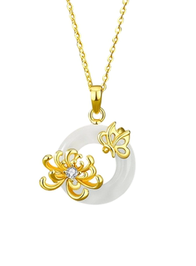 十二花神和田玉平安扣银项链