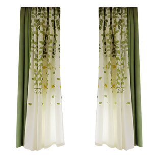 北欧乡村田园棉麻风绿色窗帘卧室飘窗客厅小清新剌绣定制窗帘布料