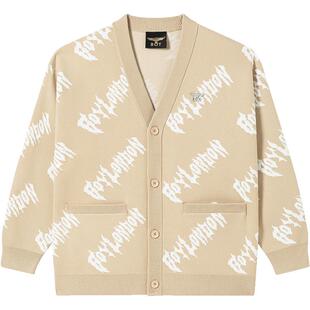 BOYLONDON春季情侣款满印休闲百搭朋克街头风针织开衫毛衣N64001