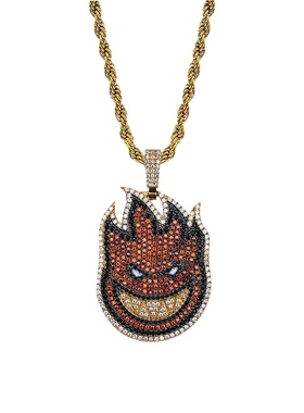 INS爆款spitfire款小火人吊坠 镶钻双面造型街头嘻哈男女项链饰品