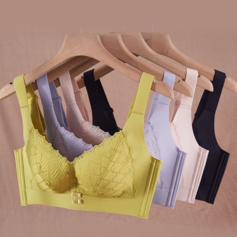 2207无钢圈文胸聚拢舒适大胸显小四排扣大码C杯调整型蕾丝内衣女