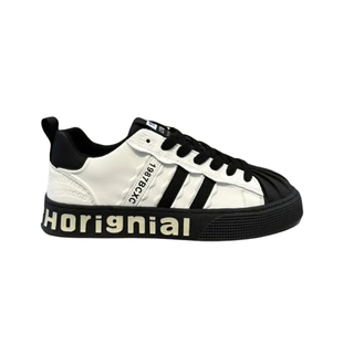 欧洲站男鞋秋季加绒新款贝壳头低帮板鞋厚底增高三条杠运动休闲鞋