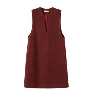 晚白2025年秋冬新款时尚气质新年复古红V领裙子含羊毛无袖连衣裙