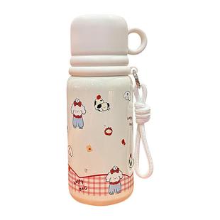 儿童保温杯316不锈钢女生高颜值水壶带盖学生上学专用双饮吸管杯