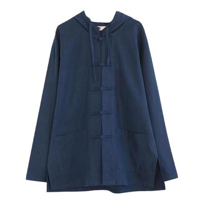 国风棉麻带帽大码风衣外套居士服